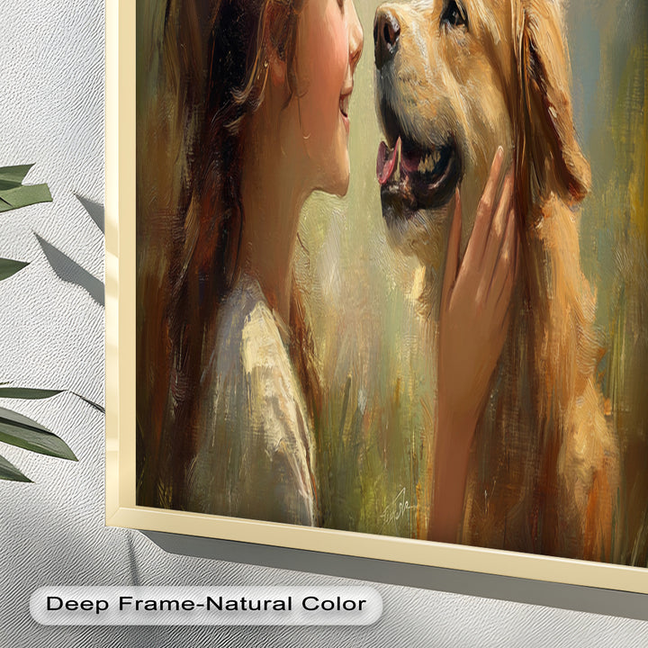 Girl and Golden Retriever in Gentle Light – Animal Oil Painting