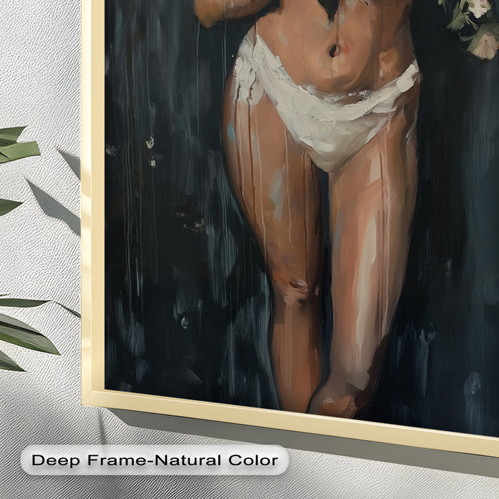 Floral Embrace – Abstract Nude with Blooming Bouquet Oil Painting