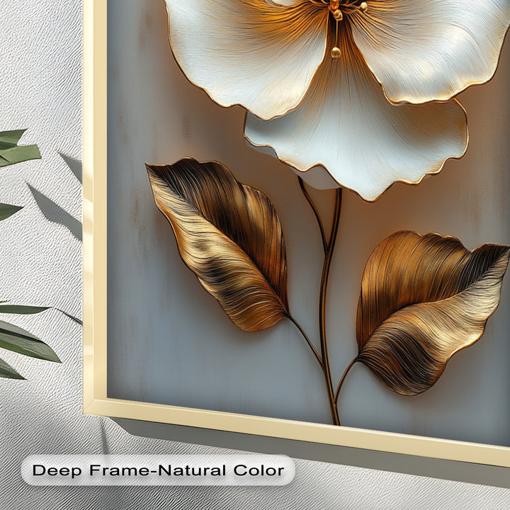 Golden Glow Bloom – White and Gold Flower Oil Painting