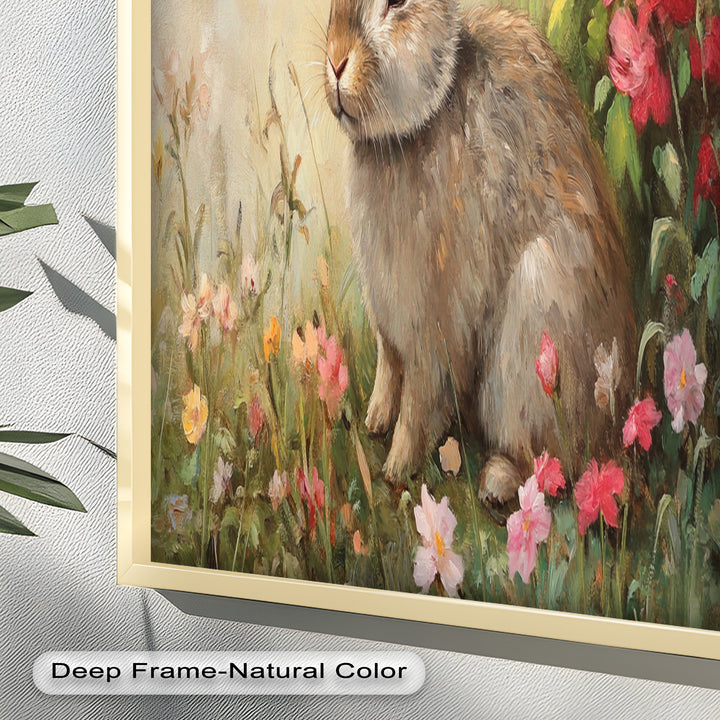 Curious Bunny Among Spring Blossoms – Animal Oil Painting