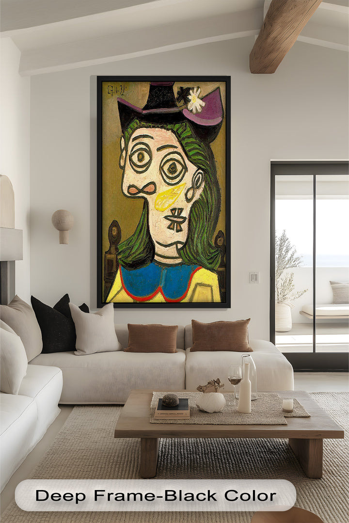 Whimsical Gaze – Abstraktes Porträt mit grünem Haar, kubistisches Ölgemälde
