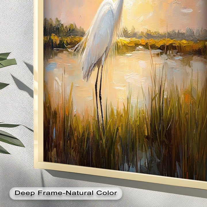 White Egret at Sunset – Animal Oil Painting