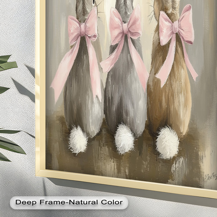 Trio of Bunnies with Pink Bows – Animal Oil Painting