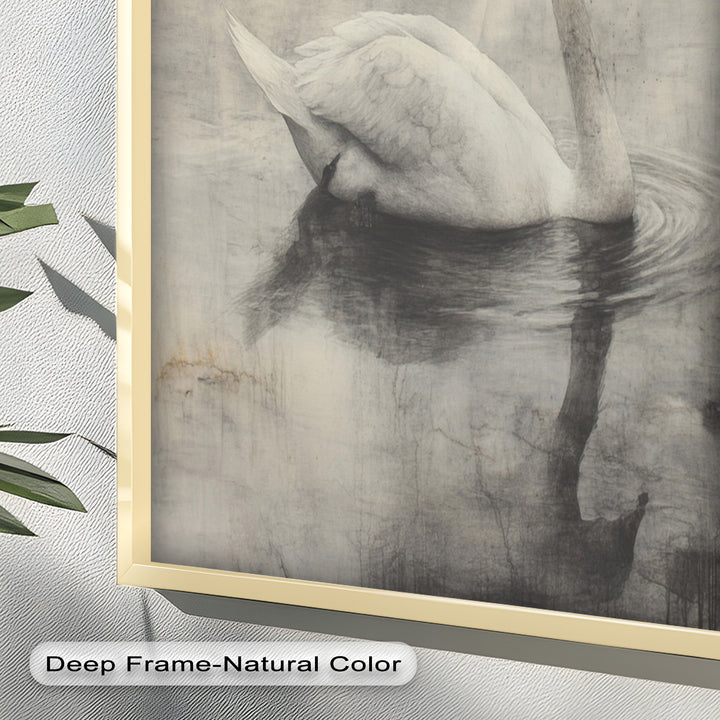 Silent Grace – Monochrome Swan on Still Water Oil Painting