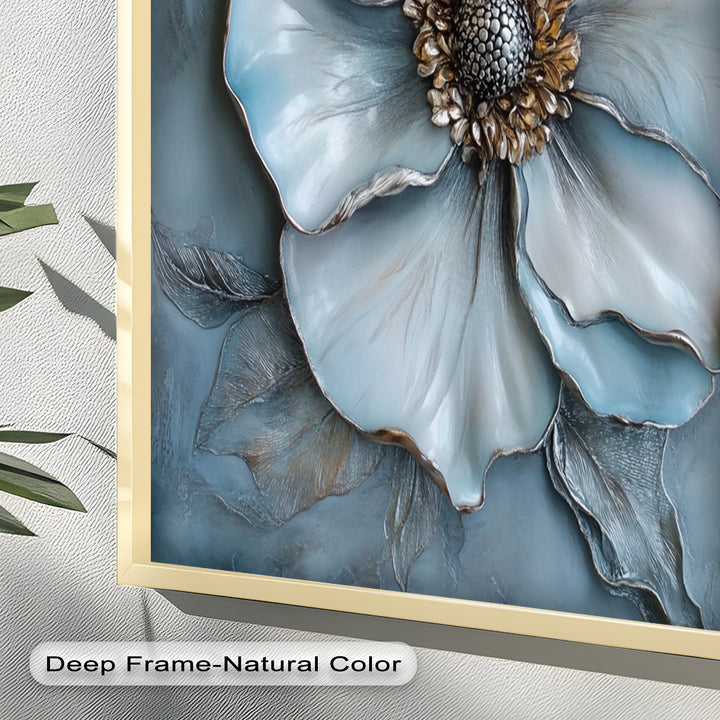 Blue Mist Bloom – Sculptural Petal Flower Oil Painting