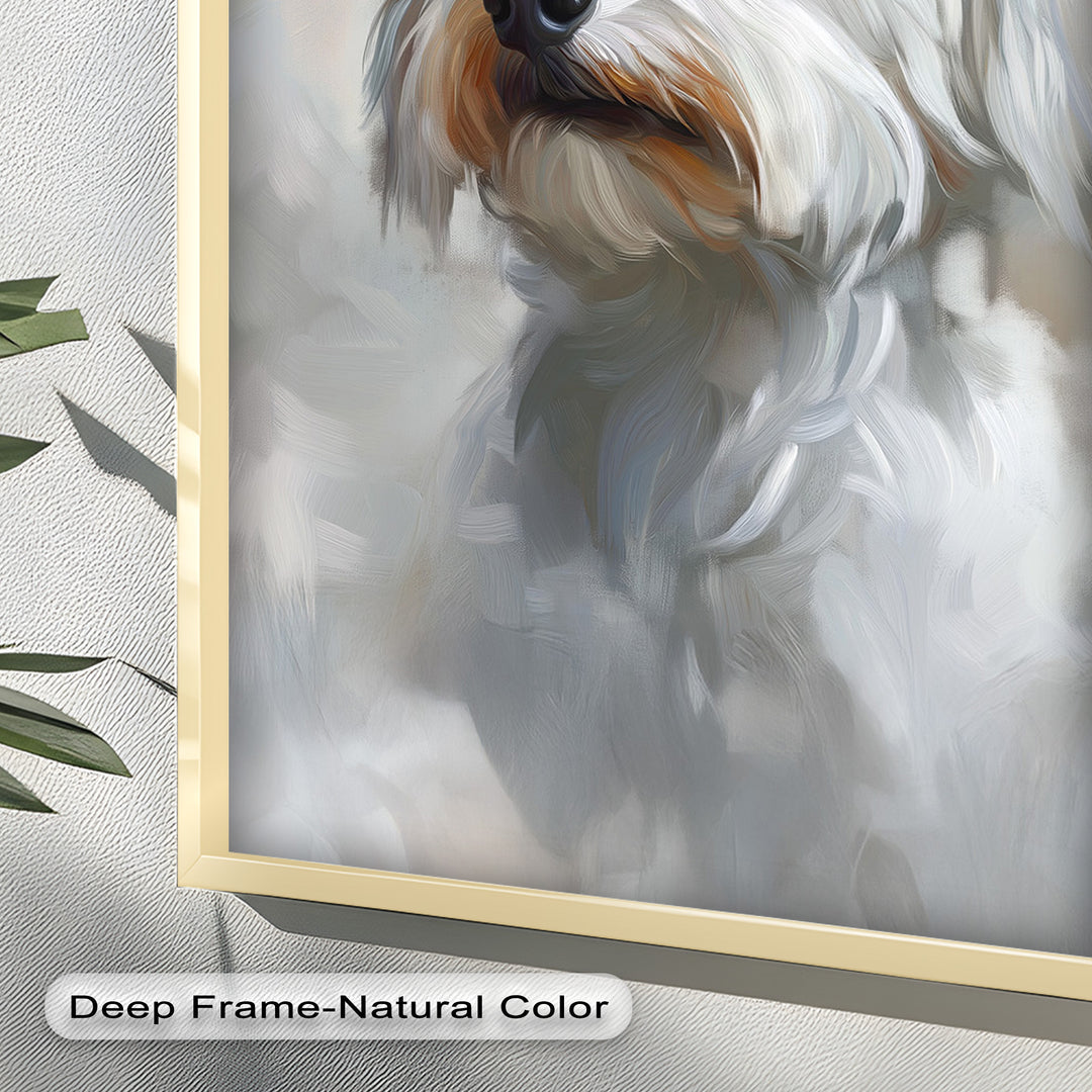 Snowy Gaze – White Maltese Portrait Animal Oil Painting