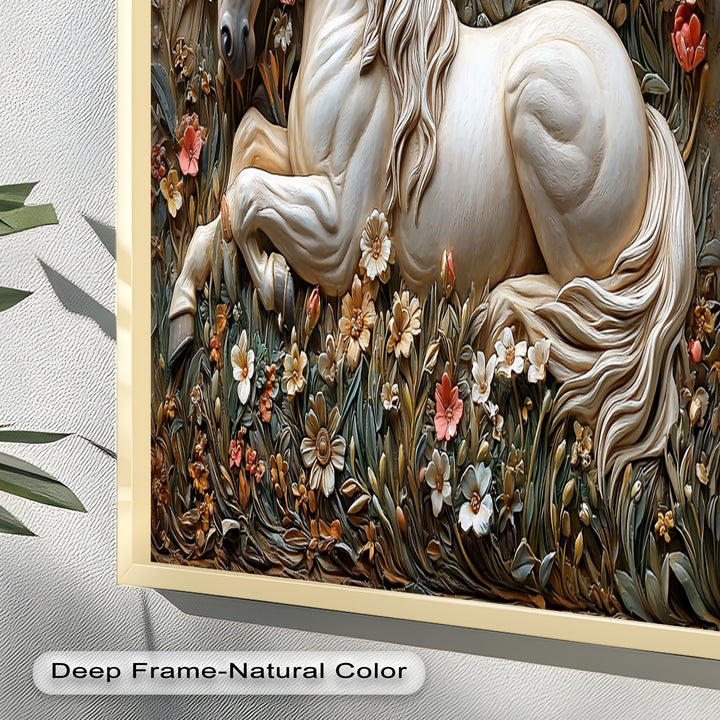 Rock Texture Flower Horse – Elegant Equine Oil Painting
