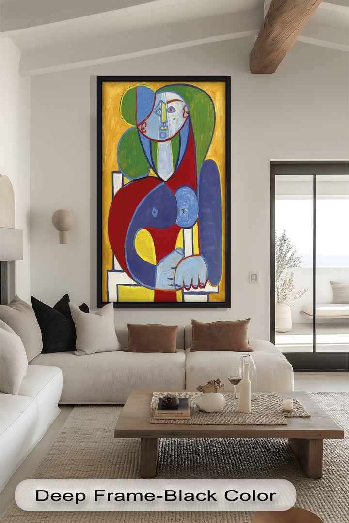 Seated in Silence – Colorful Cubist Portrait Oil Painting