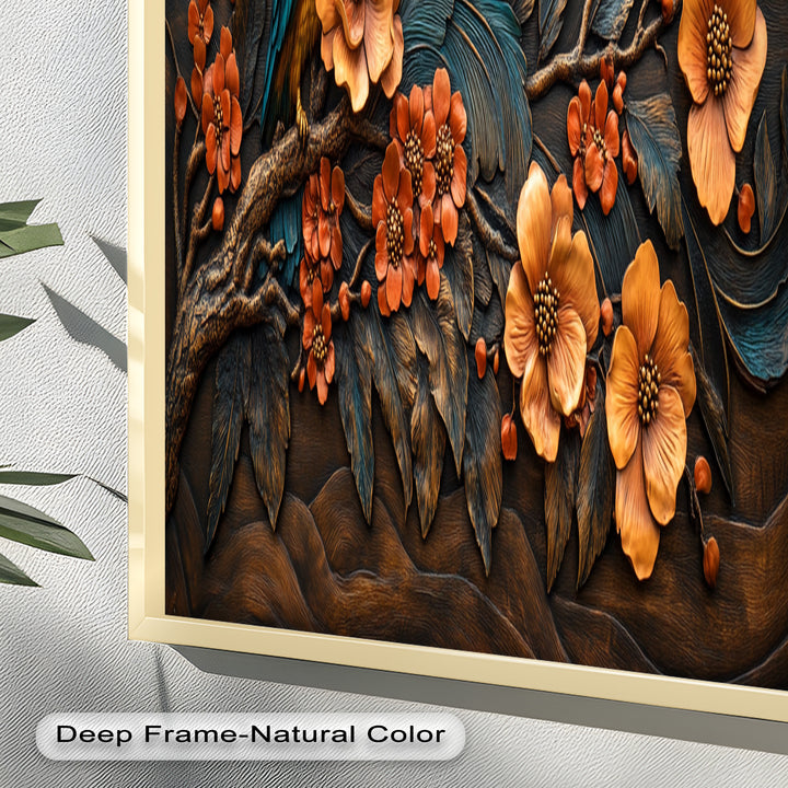 Flowers & Bird – Framed Oil Painting
