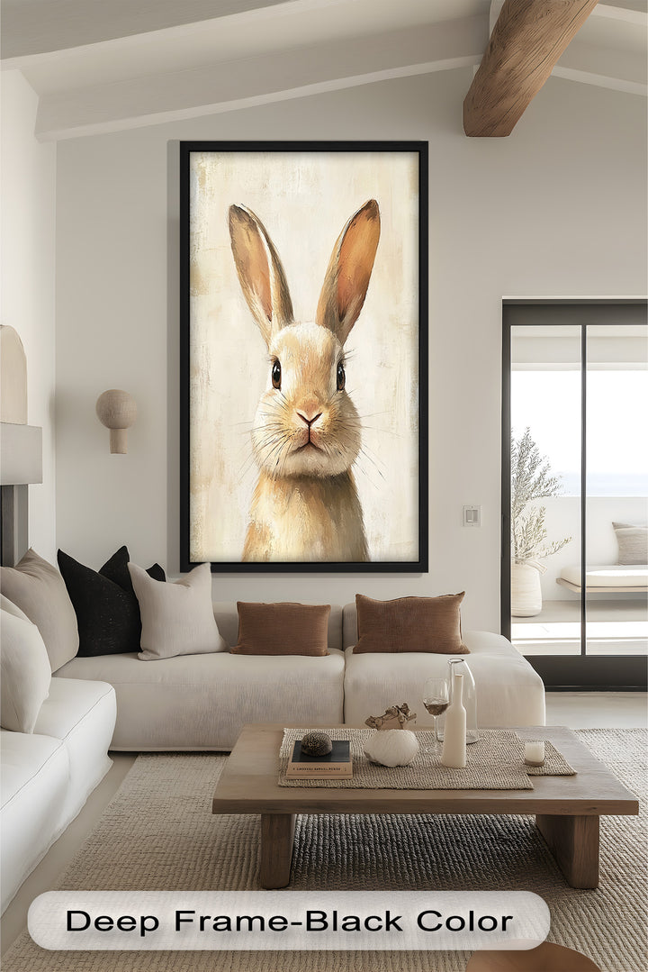 Soft-Gazed Bunny in Cream Hues - Animal Oil Painting