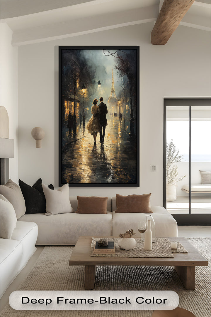 Paris Promenade – Lovers Strolling Toward the Eiffel Tower Love Oil Painting