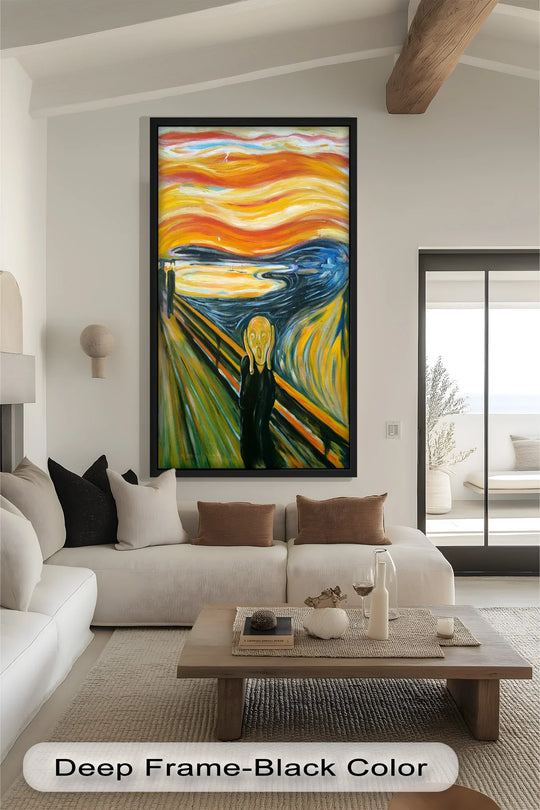 The focal point captures the intense emotion of this oil painting reproduction print, The Silent Cry, reminiscent of Picasso, with its abstract swirls and expressionist bridge scene.