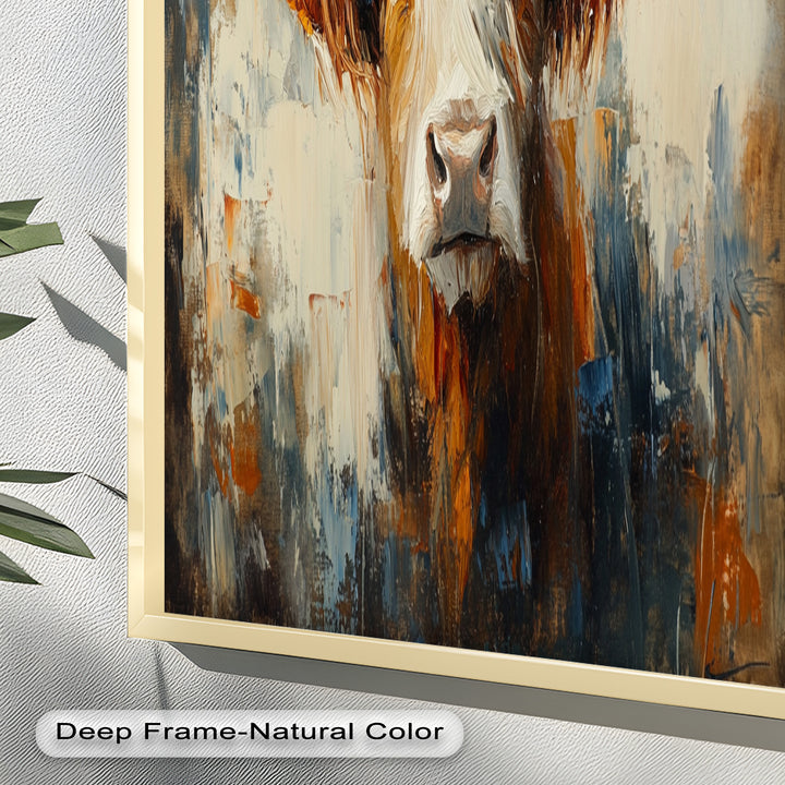Highland Cow with White Horns – Animal Oil Painting
