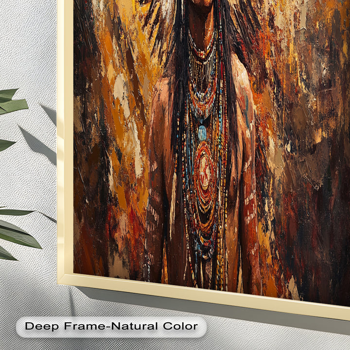 Sacred Flame – Tribal Warrior Portrait Oil Painting