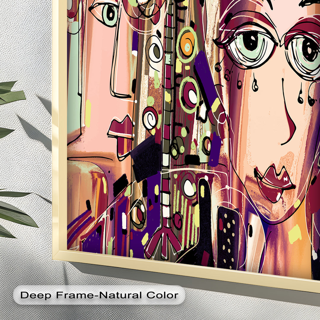 Whispers in Color – Dual Faces with Expressive Eyes Picasso Oil Painting