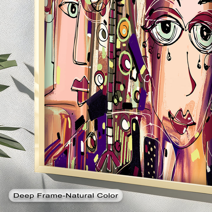 Whispers in Color – Dual Faces with Expressive Eyes Picasso Oil Painting