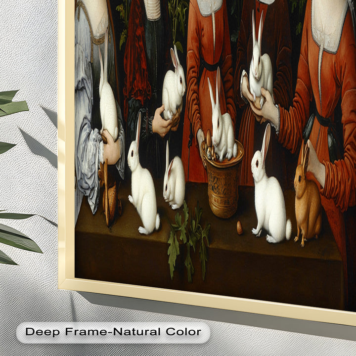 Maiden Garden Gathering – Renaissance Rabbit Portrait Oil Painting