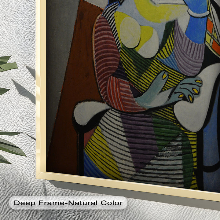 Striped Serenity – Colorful Woman in Hat Picasso Oil Painting
