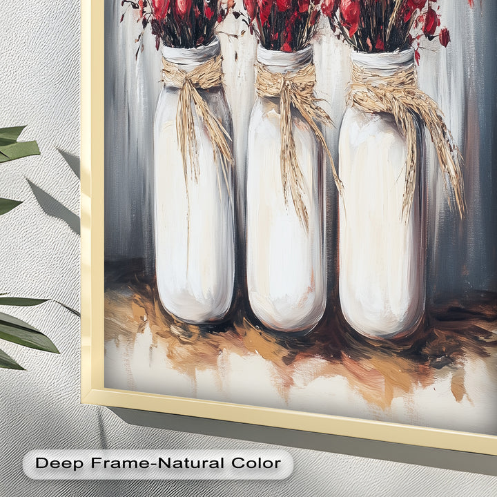 Jar Trio – Red Floral Oil Painting