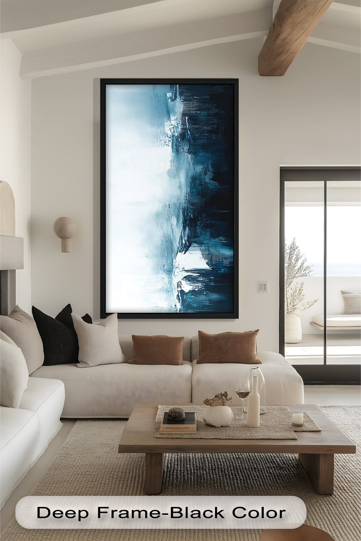 Midnight Fjord – Deep Blue Abstract Oil Painting
