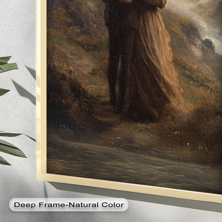 Embrace on the Cliffside – Oil Painting of Lovers in Nature