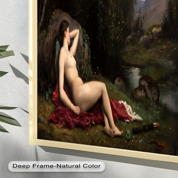 Reclining Diana – Classical Goddess in Nature Renaissance Oil Painting