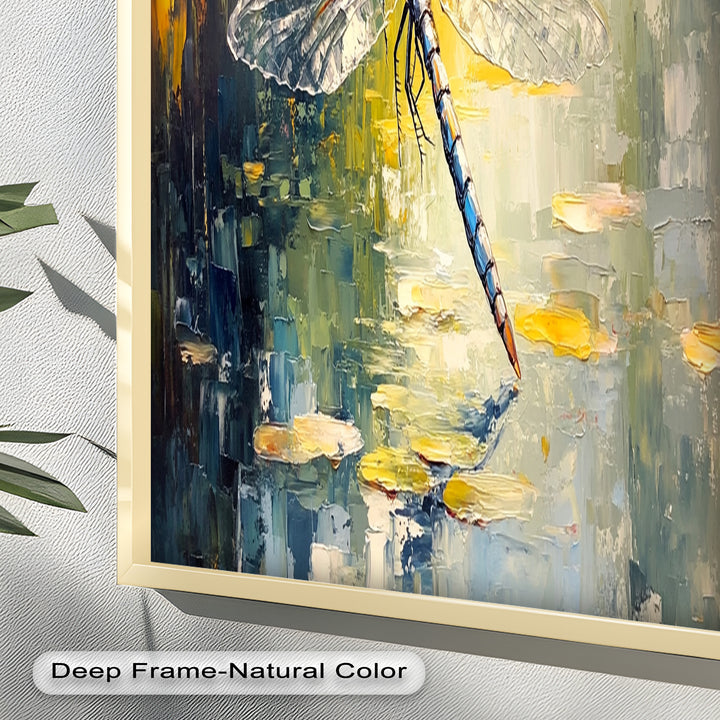 Shimmering Dragonfly Over Lily Pond – Animal Oil Painting