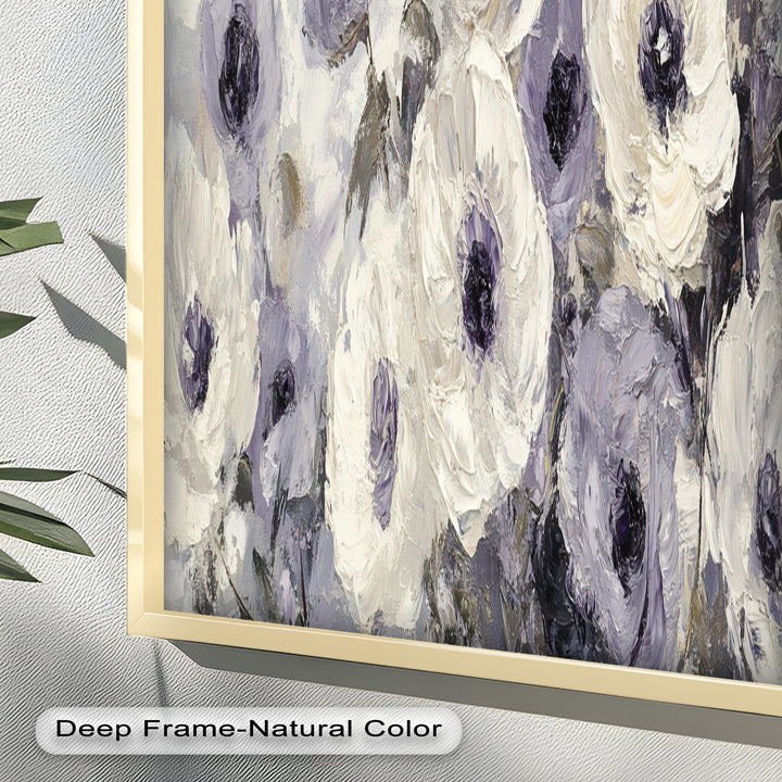 Ivory Whispers – Cream and Lavender Anemone Flower Oil Painting