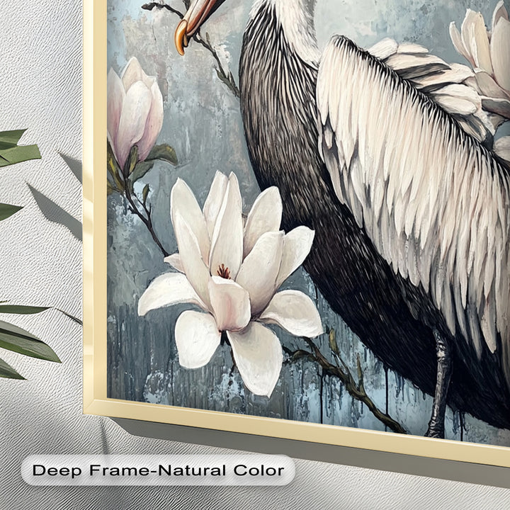 White Pelican Among Magnolia Blossoms - Animal Oil Painting