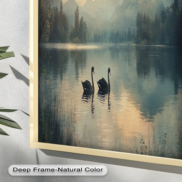 Black Swans on a Mountain Lake – Modern Oil Painting