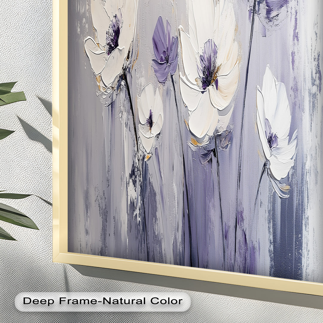 White and Purple Wildflowers in Soft Harmony - Flower Oil Painting