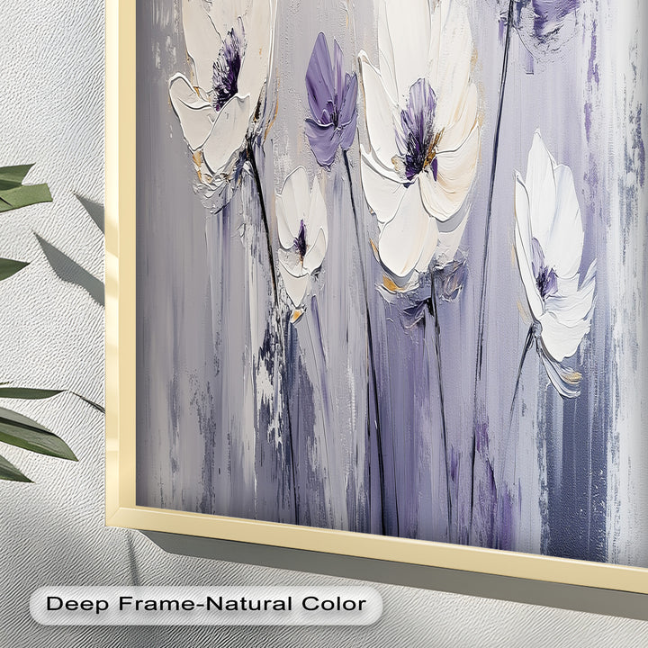 White and Purple Wildflowers in Soft Harmony - Flower Oil Painting