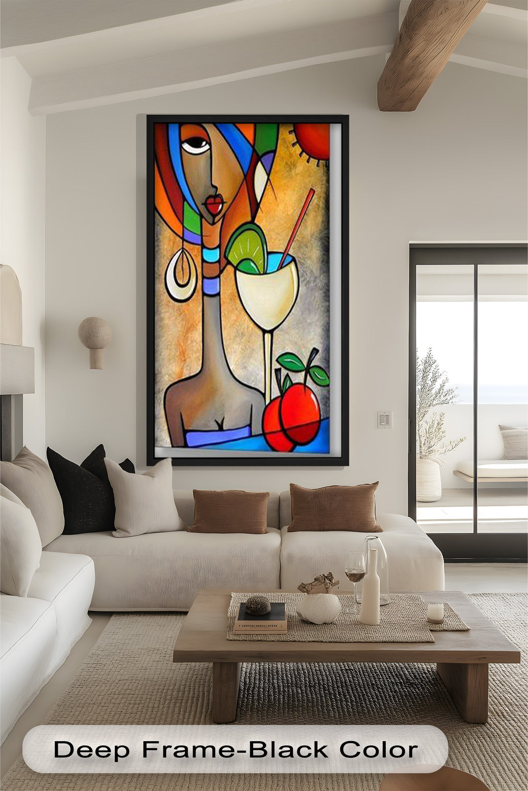 Tropical Muse – Colorful Woman with Cocktail Abstract Oil Painting