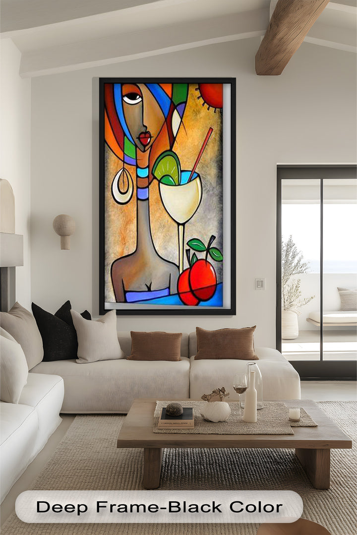 Tropical Muse – Colorful Woman with Cocktail Abstract Oil Painting