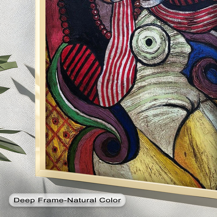 Melancholy in Stripes – Colorful Cubist Woman Portrait Picasso Oil Painting