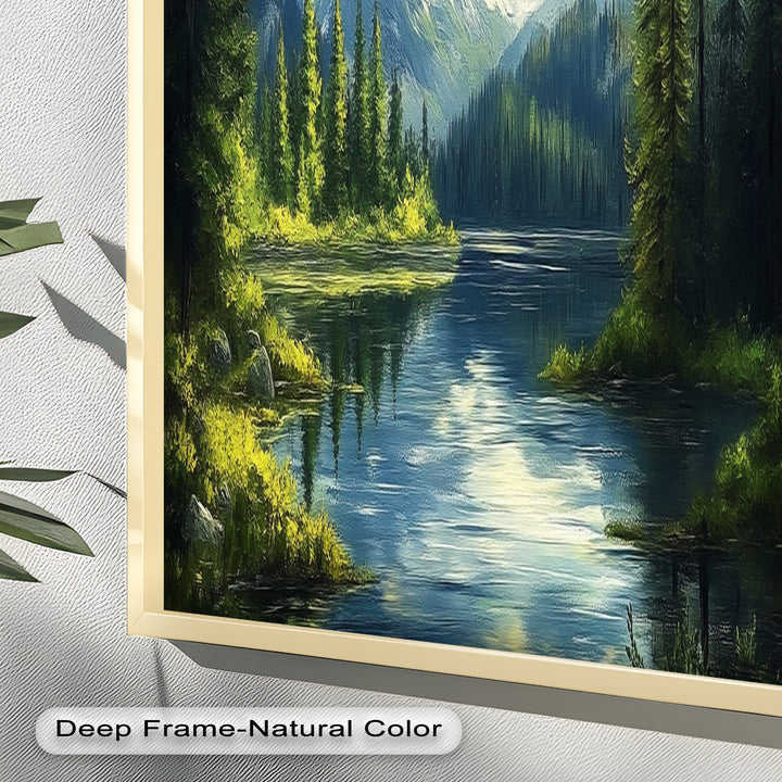 Bergsee-Wald-Wandkunst – Gerahmtes Ölgemälde