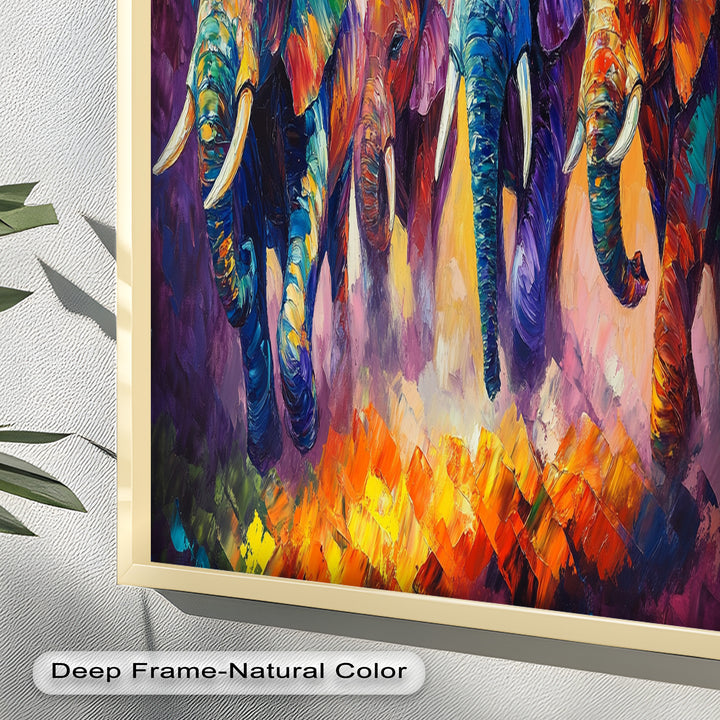 Elephant Herd at Dusk – Animal Oil Painting