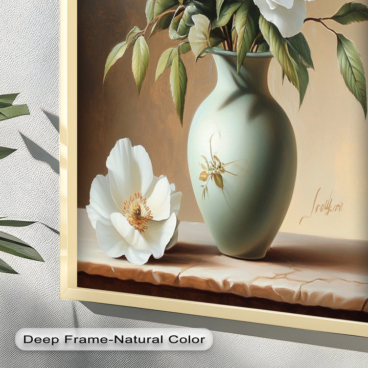 White Peony Still Life – Classic Floral Arrangement Flower Oil Painting