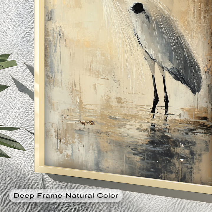 Golden Stillness – Heron in Reflective Water Oil Painting
