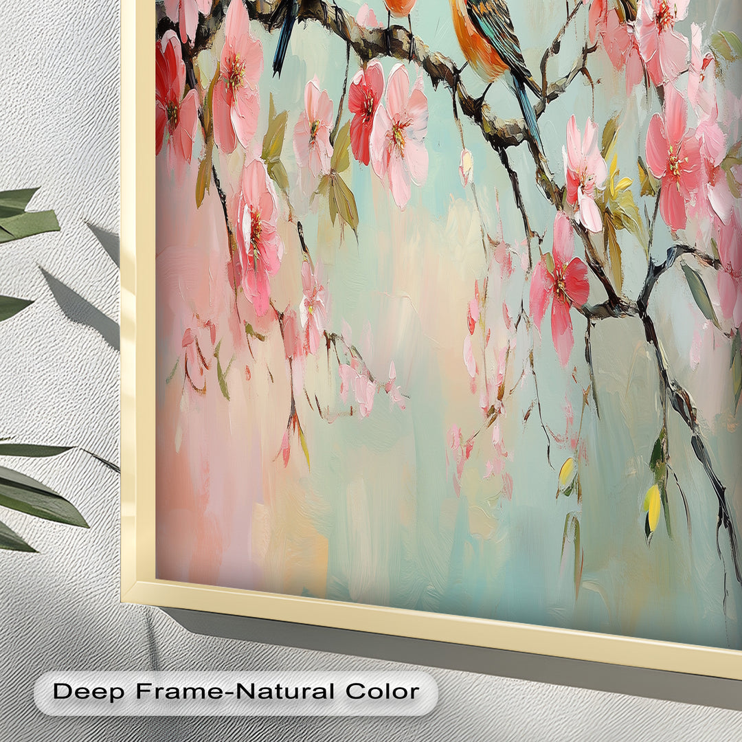 Three Birds Among Blossoms – Animal Oil Painting
