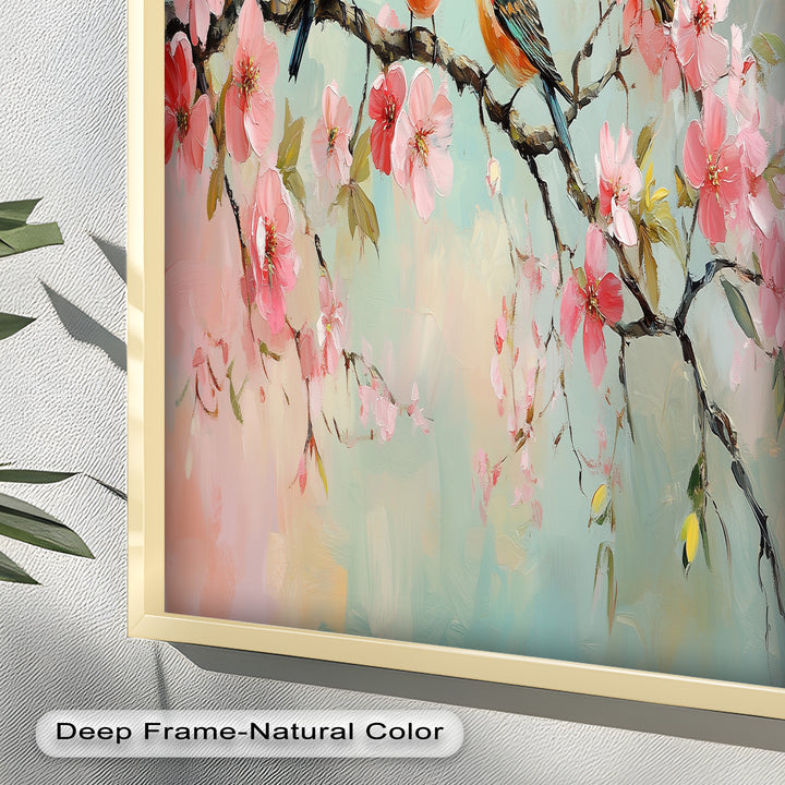 Three Birds Among Blossoms – Animal Oil Painting