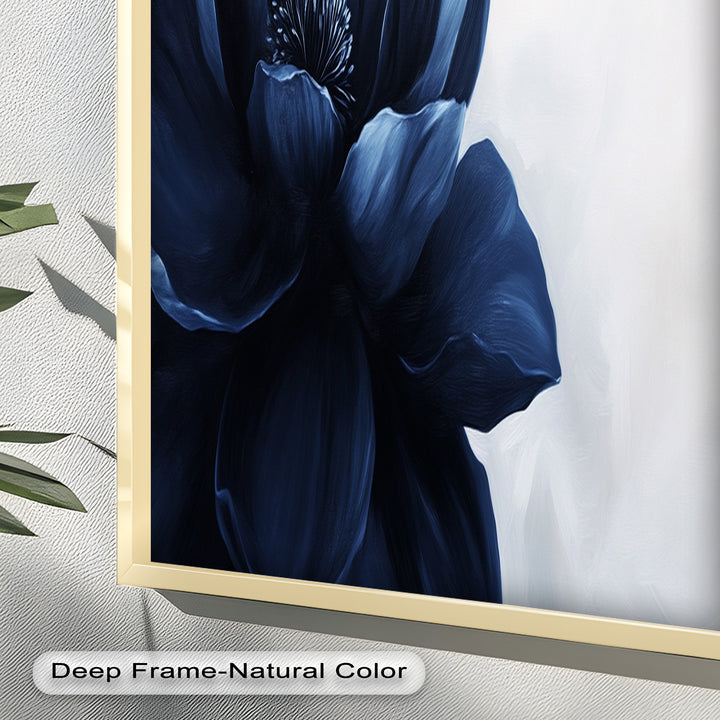 Midnight Bloom Wall Art – Navy Blue Floral Oil Painting