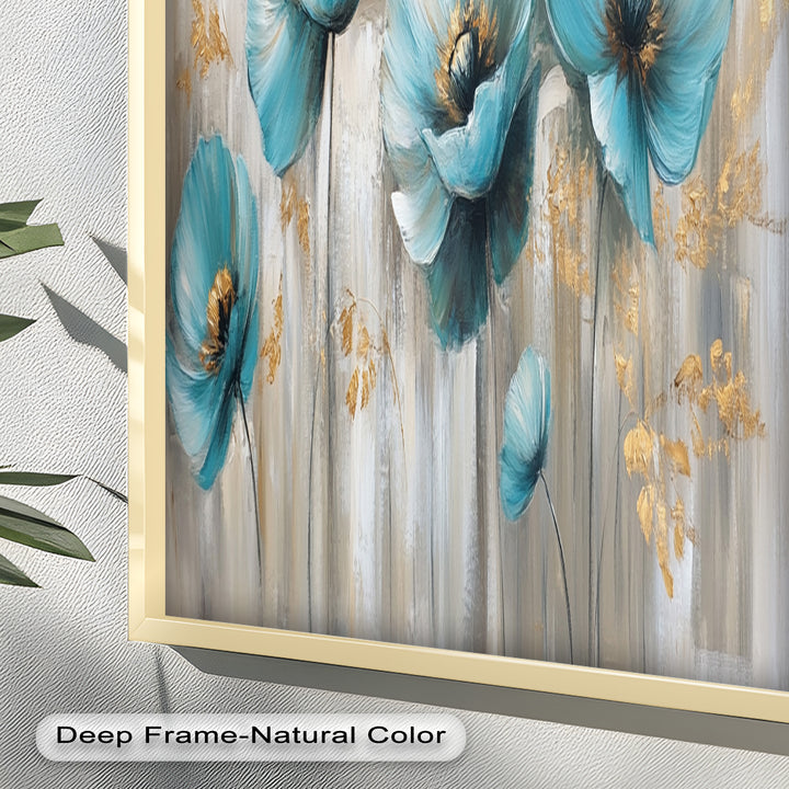 Blue Poppies with Metallic Accents - Flower Oil Painting
