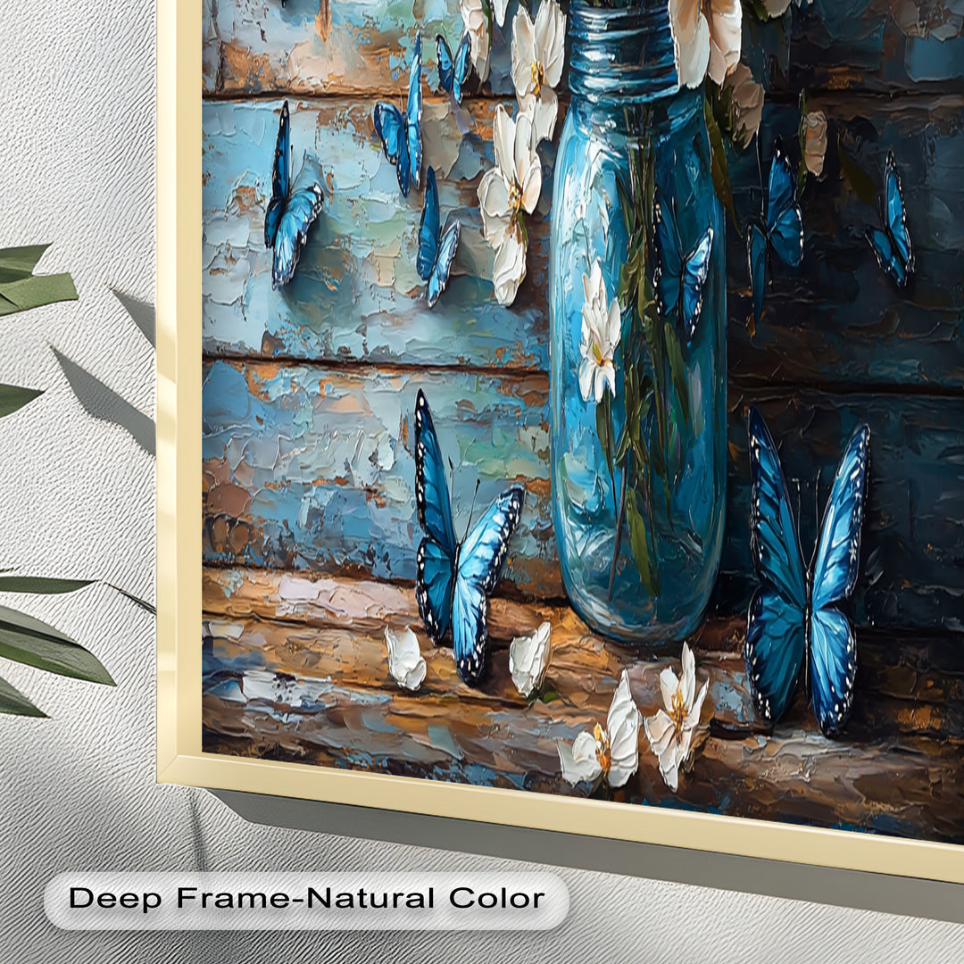 Flowers and Blue Butterflies – Elegant Nature Oil Painting
