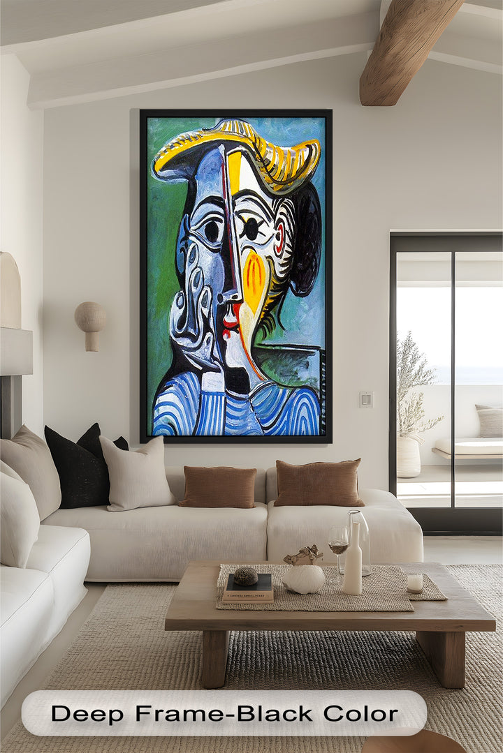 Woman in Striped Shirt – Bold Cubist Picasso Oil Painting