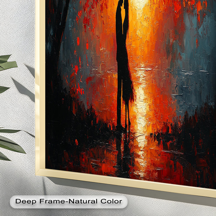 Passionate Kiss Beneath Autumn Flames - Love Oil Painting