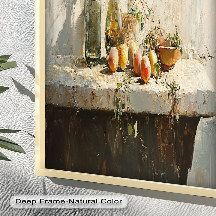 Vintage Peach & Bottle – Still Life Art Oil Painting