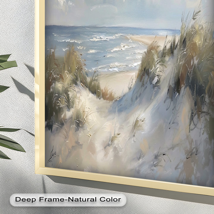 White Sand Beach Sandy Path Landscape – Coastal Oil Painting