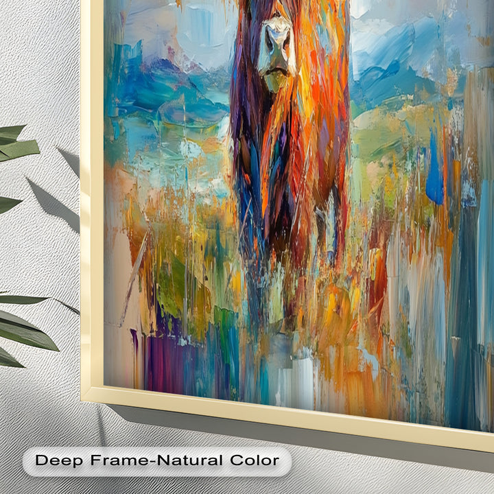 Highland Cow in Windswept Fields - Animal Oil Painting