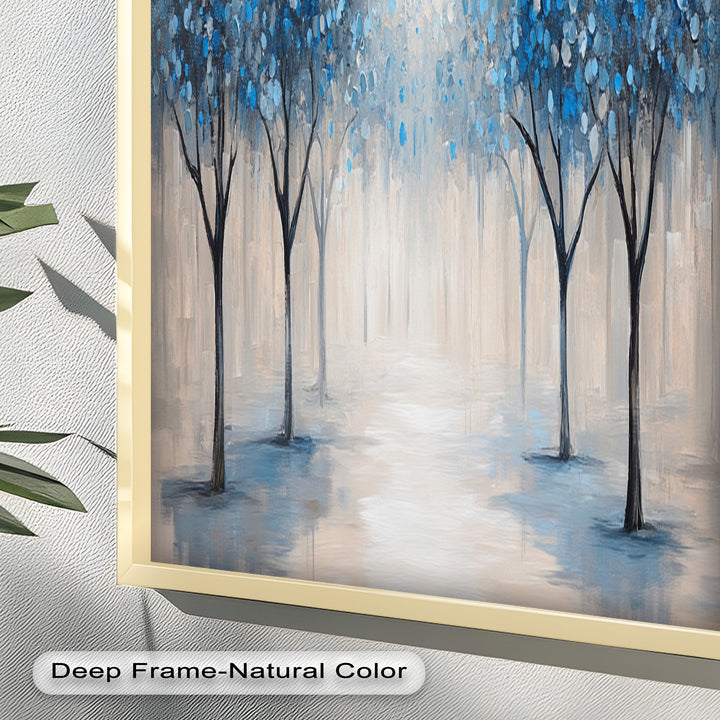 Misty Blue Blossom Trees Wall Art – Floral Oil Painting